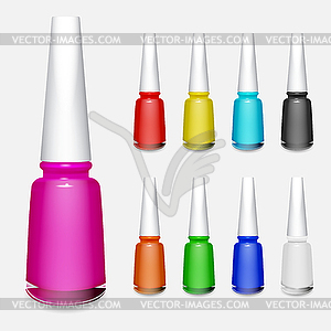 Set of multicolored bottles of nail polish - vector clip art