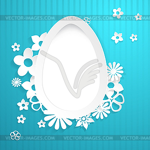 Фон с яйцом и бумажными цветами на синем - изображение векторного клипарта