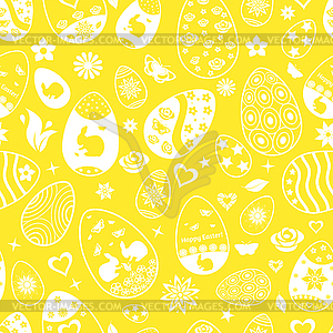 Бесшовные пасхальные яйца, белый на желтый - иллюстрация в векторе