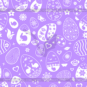 Бесшовные пасхальные яйца, белый на фиолетовом - изображение в векторе / векторный клипарт