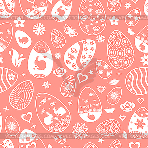 Seamless pattern of Easter eggs, white on red - color vector clipart