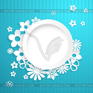 Background with circle and paper flowers - vector image