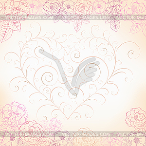 Background with roses and heart - color vector clipart