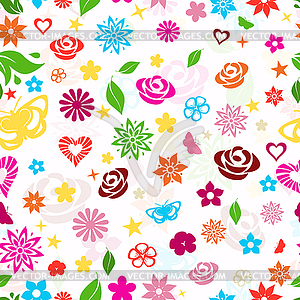 Seamless pattern of multicolored flowers - vector clipart