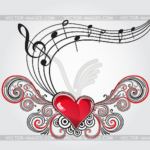 Grunge music heart - vector clip art