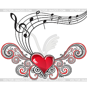 Grunge music heart - vector clipart