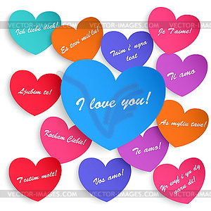 Set of paper hearts with inscription I love you - vector EPS clipart