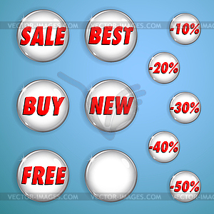 Set of white shiny buttons on sale - vector clip art