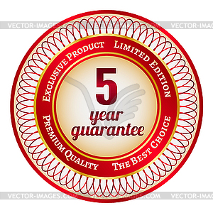 Label on 5 year guarantee - vector image