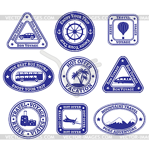 Set of travel and tourism stamps and badges - stock vector clipart