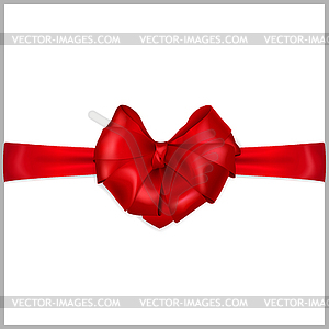 Red heart-shaped bow with ribbons - vector clipart