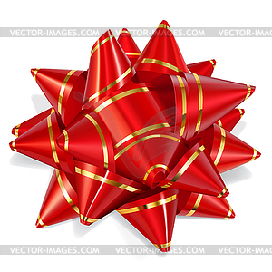 Bow of red ribbon with gold stripes - vector clip art