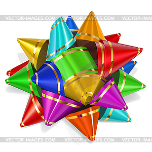 Bow of multicolored ribbons with gold stripes - vector clip art