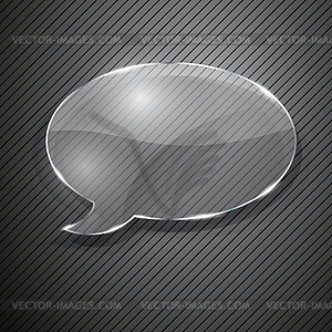 Speech bubble of glass on gray striped background - vector image