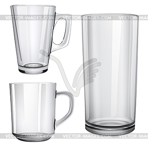 Two glass cups and one glass for juice - vector clipart