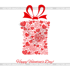 Gift box made of many hearts - royalty-free vector clipart