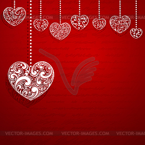 Background with hanging hearts - vector clip art