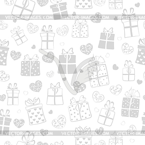 Seamless pattern of hearts and gift boxes - vector clipart