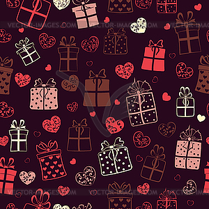 Seamless pattern of hearts and gift boxes - vector EPS clipart