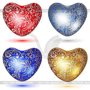 Set of shiny hearts with curls - royalty-free vector image