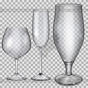 Transparent empty glass goblets for cognac, - vector clipart