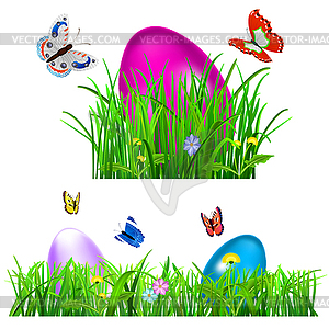 Green grass with Easter eggs - stock vector clipart