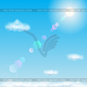 Blue sky with sun and clouds - color vector clipart