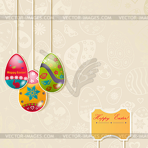 Easter background with hanging eggs - vector clip art