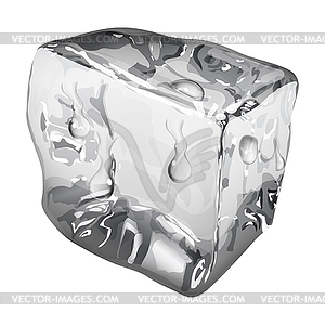 Непрозрачный кубик льда с каплями воды - рисунок в векторном формате