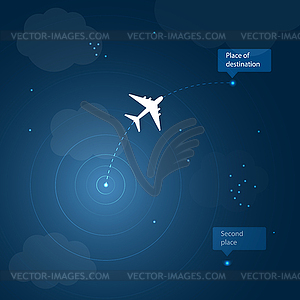 Airplane routes to place of destination - vector image