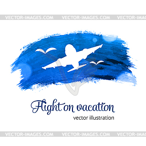 Silhouette plane on watercolor - vector image