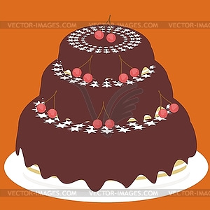 Cake with chocolate and cherry - vector clip art