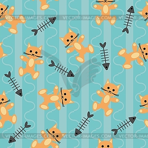 Seamless background with cats and fishbones - vector clipart