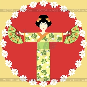 Japanese girl with fans - vector clipart