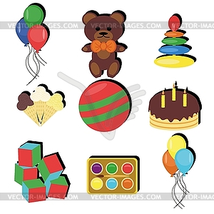 Set with birthday party objects - vector clip art