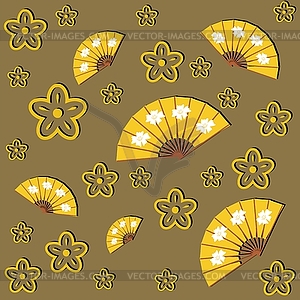 Background with fans and flowers - vector clipart