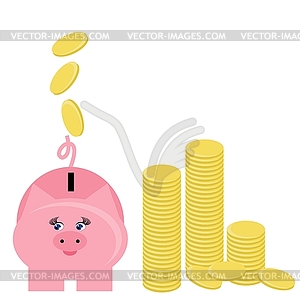 Piggy bank and coins - vector clipart