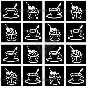 Background with cups and cakes - vector clipart / vector image