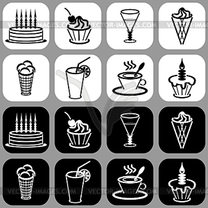 Icons with desserts and drinks - vector image