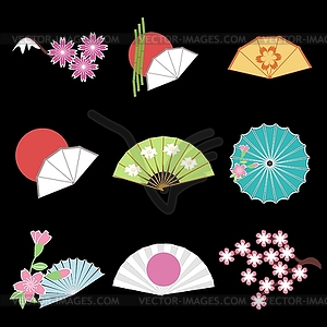 Set with japanese style objects - vector clip art