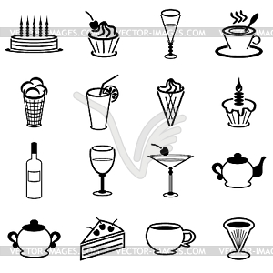 Set with drinks and desserts on white - vector clip art