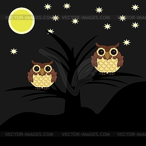 Two owls on tree - vector clipart