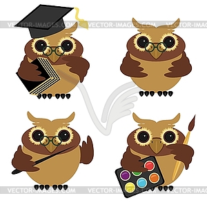 Four owls on white background - vector image