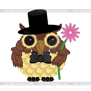 Owl in hat with flower - vector clipart