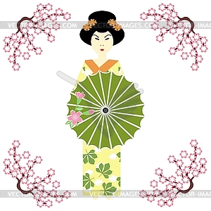 Japanese girl with umbrella - vector clipart