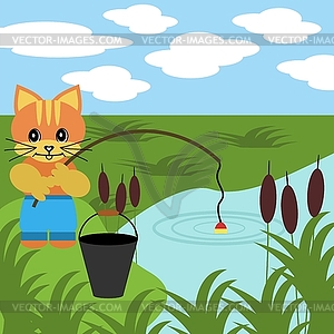 Nice fishing cat - vector image