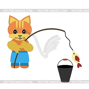 Cat with rob and fish - royalty-free vector image