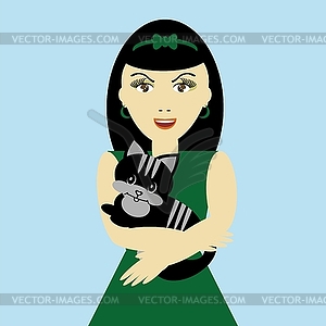 Nice girl with cat - vector image