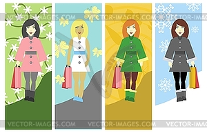 Four girls with bags - vector clipart