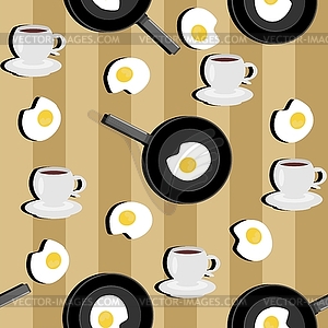 Seamless background with cups of coffee and fried eggs - vector clip art